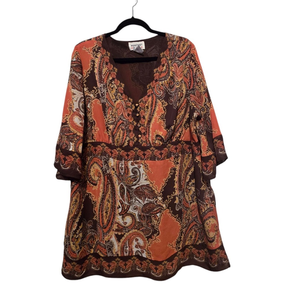 Vtg 90s Main Street Blues Womens Baby Doll Tunic Top Sz 20W Paisley Boho Cottage